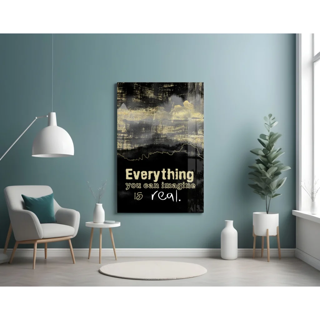 Black gold abstract wall art canvas with imagination quote
