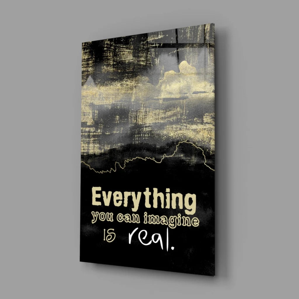 Black and gold abstract wall art with imagination quote canvas