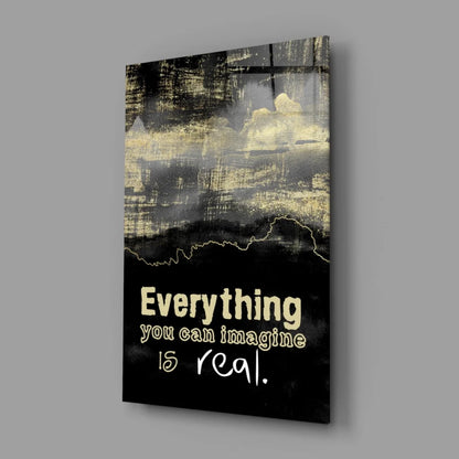 Black and gold abstract wall art with imagination quote canvas