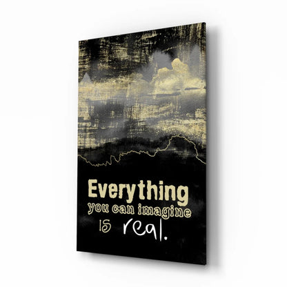 Black and gold abstract wall art canvas with imagination quote