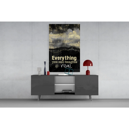 Black gold abstract wall art canvas with imagination quote Everything You Can Imagine Is Real