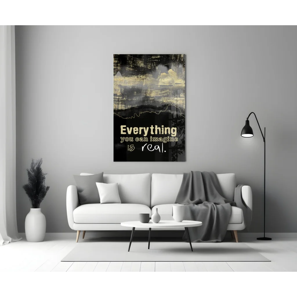 Black gold abstract wall art canvas with imagination quote