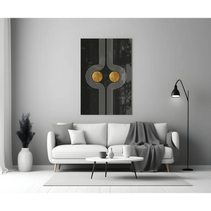 Stunning black gold abstract wall art print with white lines