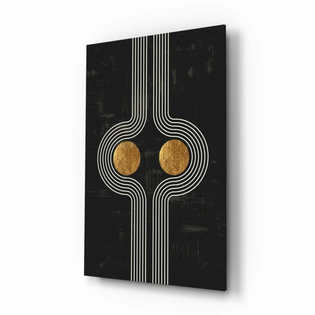 Stunning black gold abstract wall art print with white lines
