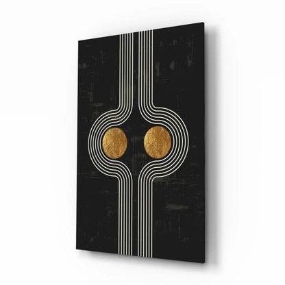 Stunning black gold abstract wall art print with white lines