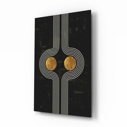Stunning black gold abstract wall art print with white lines