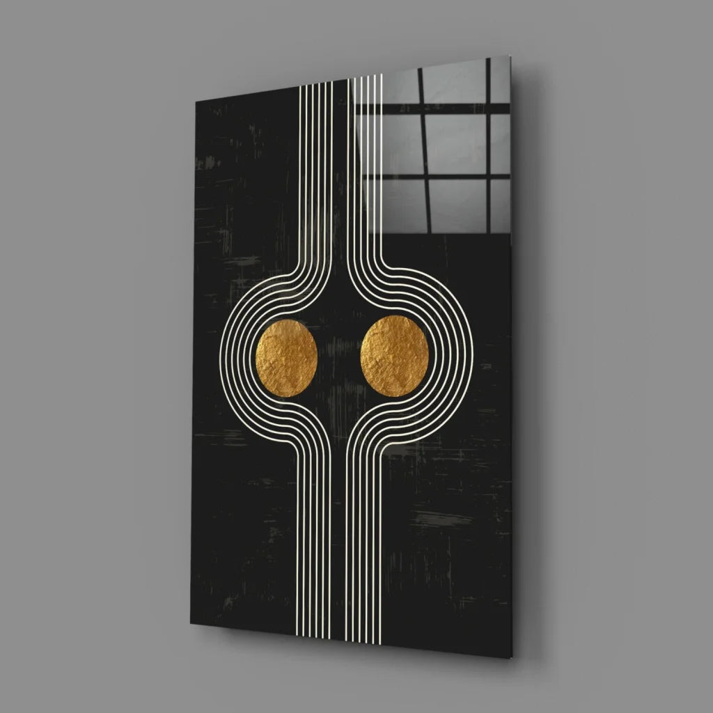 Stunning black gold abstract wall art print with white lines