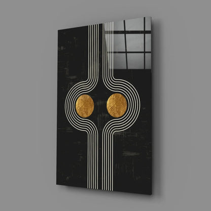 Stunning black gold abstract wall art print with white lines