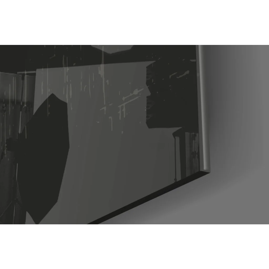 Stunning black gold abstract wall art print with white lines and luxury black umbrella