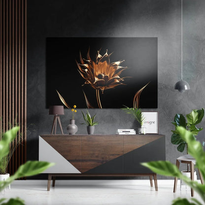 Stunning gold lotus flower wall art on brushed aluminium dibond