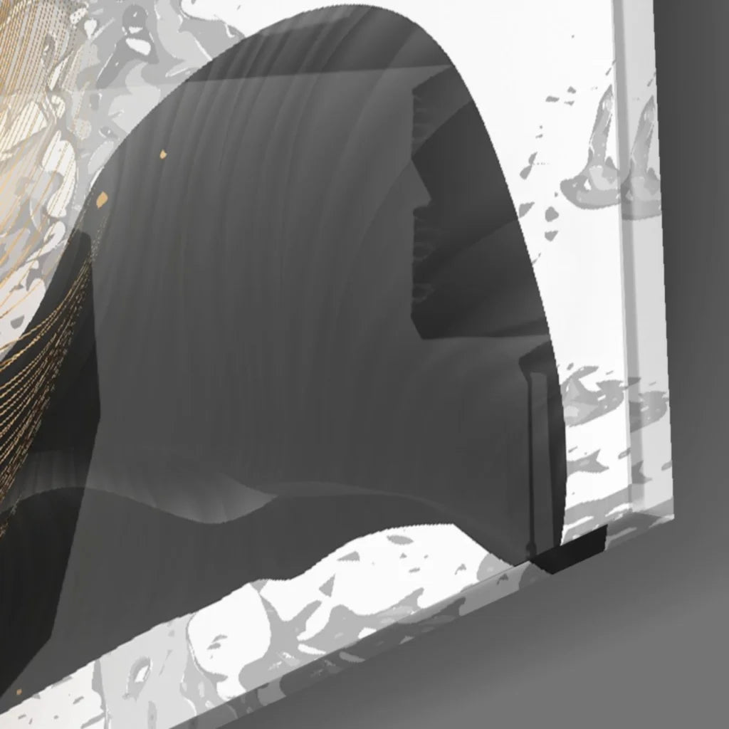 Stunning black gold feather glass wall art with marble design