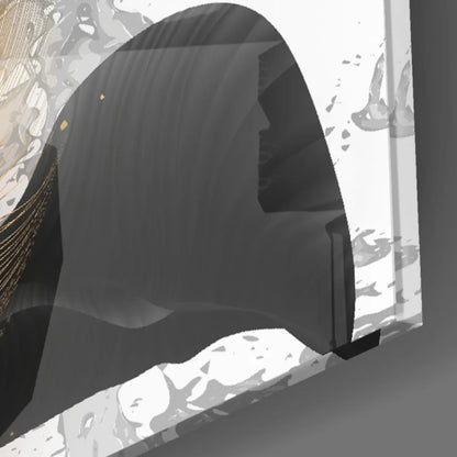 Stunning black gold feather glass wall art with marble design