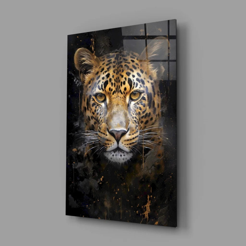Stunning black gold leopard glass wall art canvas print