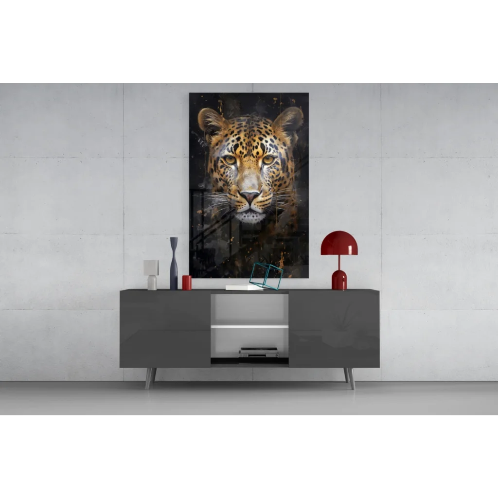 Stunning black gold leopard glass wall art canvas print