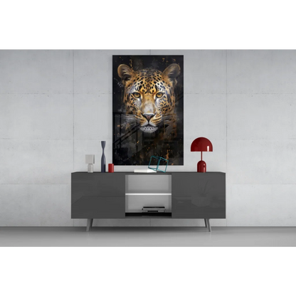 Stunning black gold leopard glass wall art canvas print
