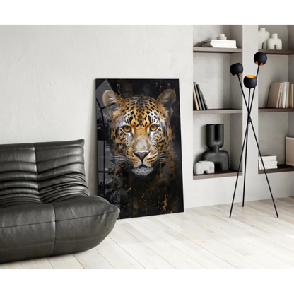 Stunning black gold leopard glass wall art canvas print