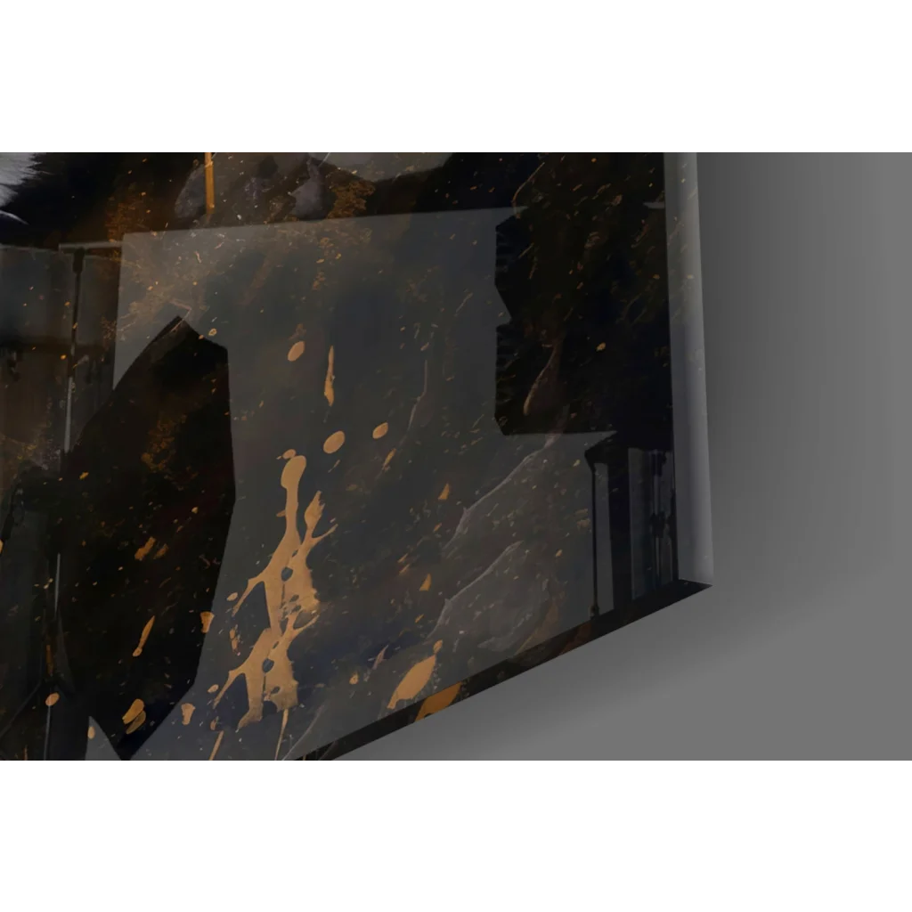 Bold black gold leopard splatter glass wall art on textured canvas