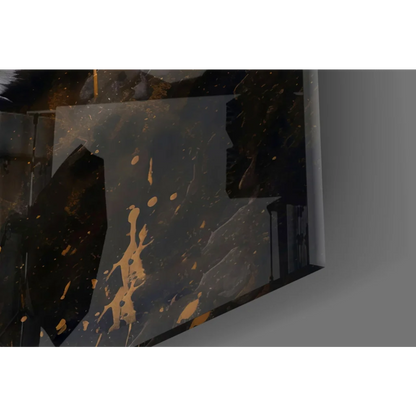 Bold black gold leopard splatter glass wall art on textured canvas