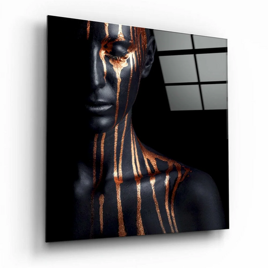 Stunning black gold metallic face glass wall art