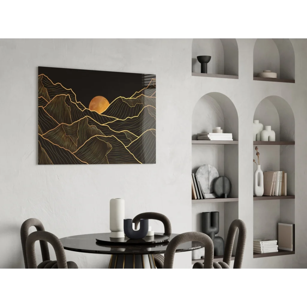 Stunning black gold mountain glass wall art canvas print