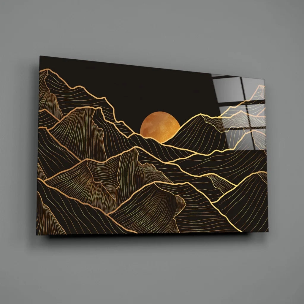 Stunning black gold mountain glass wall art canvas print