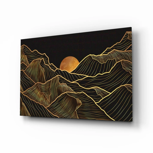 Stunning black gold mountain glass wall art canvas print