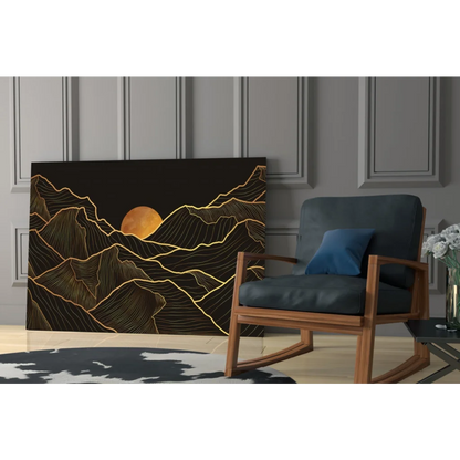 Stunning black gold mountain glass wall art with white grid lines