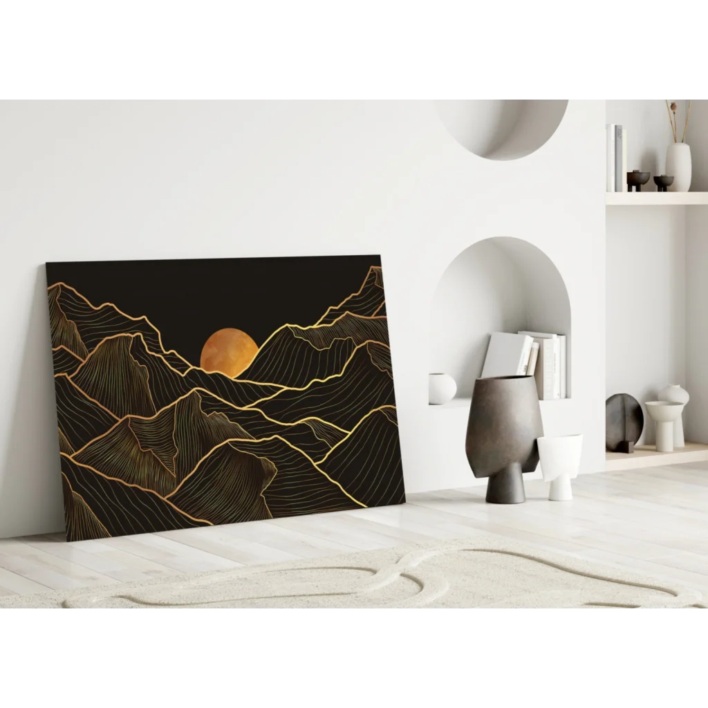 Stunning black gold mountain glass wall art canvas print
