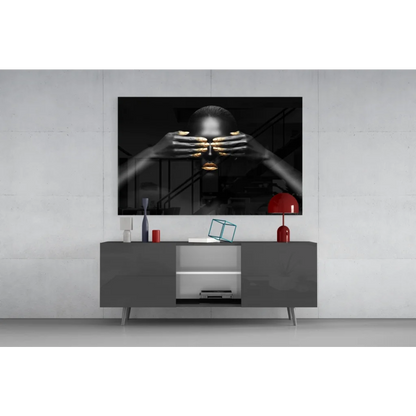 Sleek Samsung QLED TV in black frame as tempered glass art