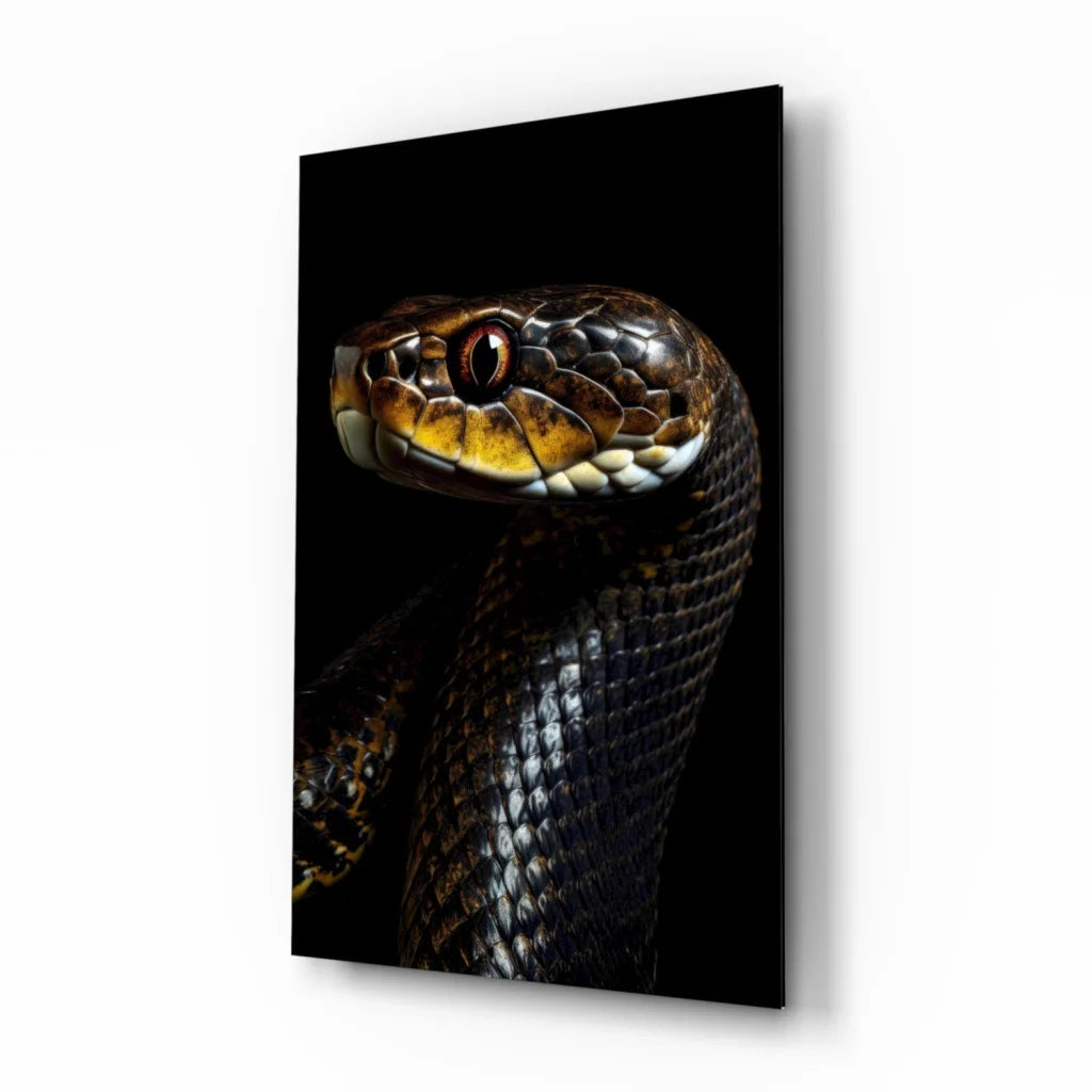 Stunning black gold snake glass wall art portrait on acrylic panel
