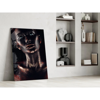 Stunning black gold tempered glass art portrait for walls