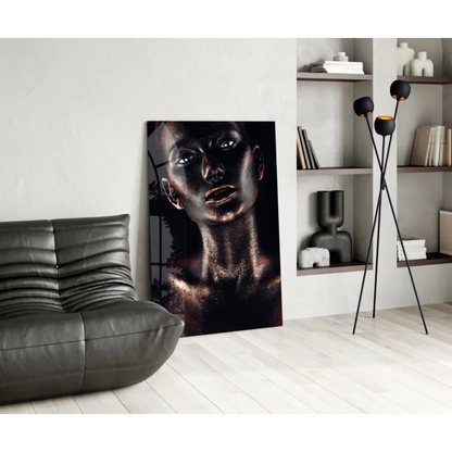 Stunning black gold tempered glass art portrait for walls
