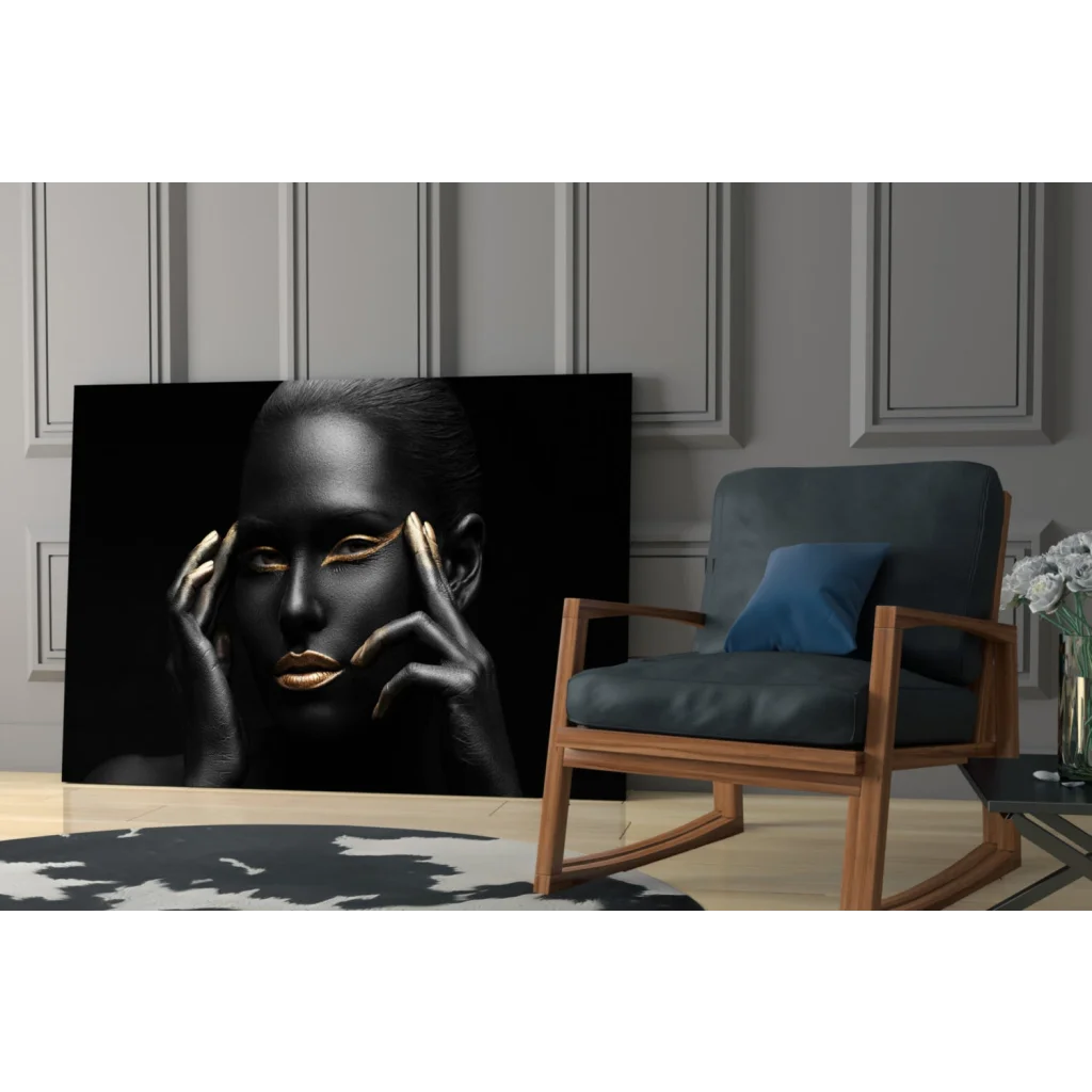 Stunning black gold tempered glass art print on canvas