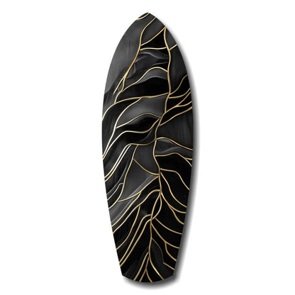Stunning black surfboard with gold leaf on tempered glass art