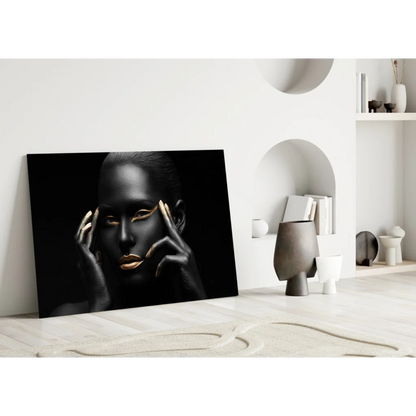 Stunning black gold tempered glass art print with glossy finish