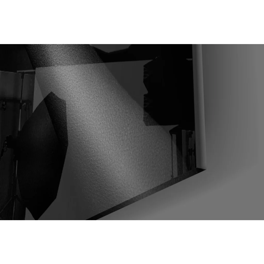 Stunning black gold woman on textured light gray tempered glass art