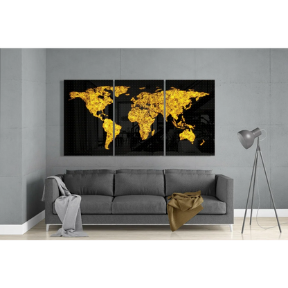 Stunning Black Gold World Map Glass Wall Art Triptych | Modern Wall Art Decor | vintageantiquesgifts.com