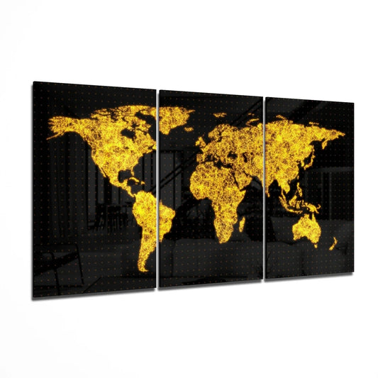 Stunning Black Gold World Map Glass Wall Art Triptych | Insigneart USA | vintageantiquesgifts.com