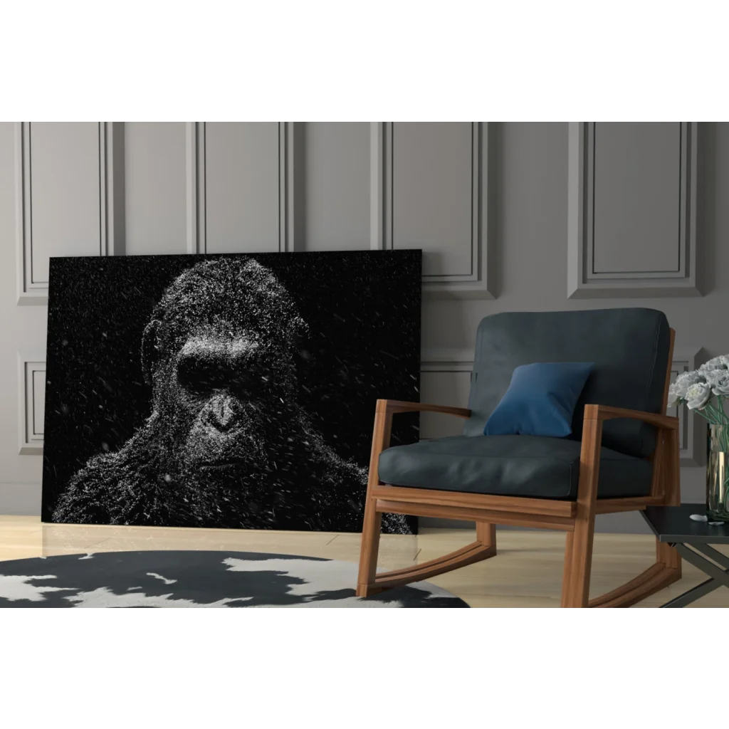 Stunning black gorilla wall art canvas print with textured details and starry background