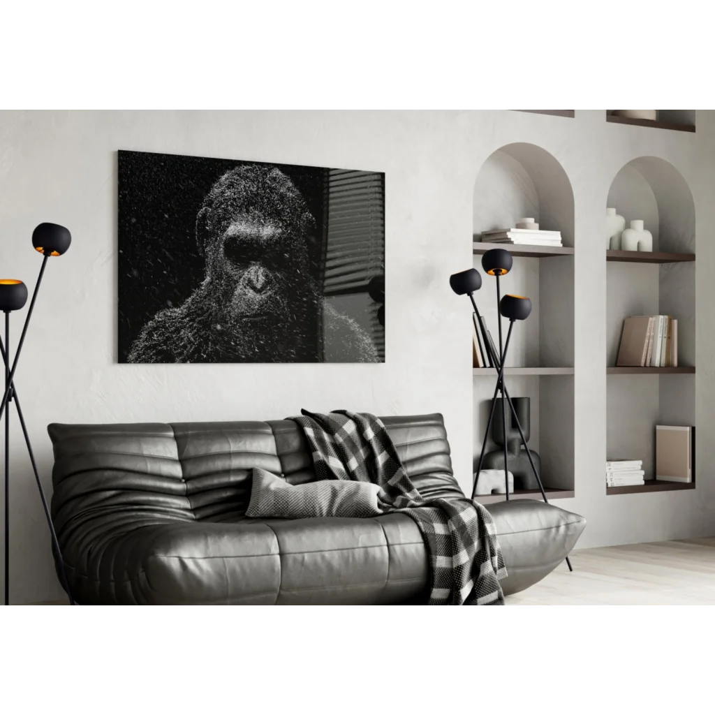 Stunning black and white gorilla wall art canvas print on wall