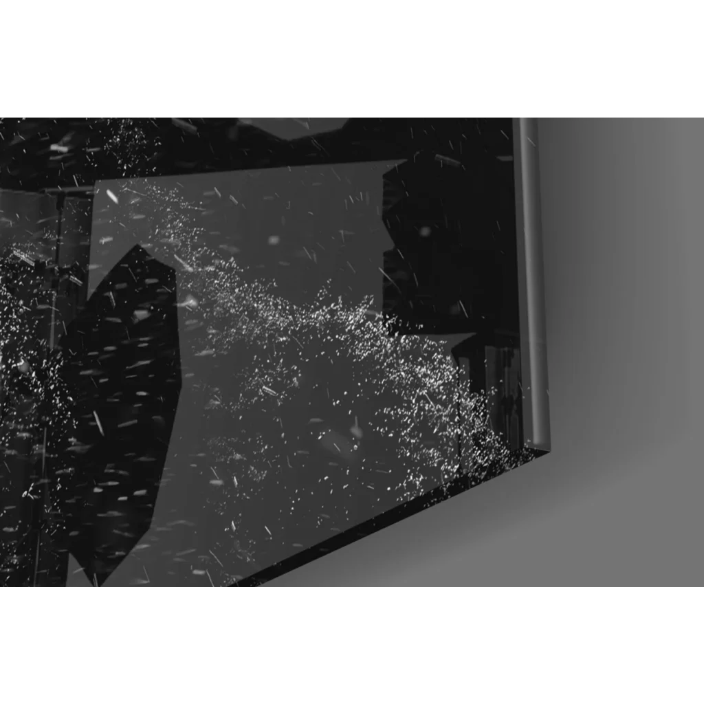 Stunning black shattered glass wall art on textured canvas