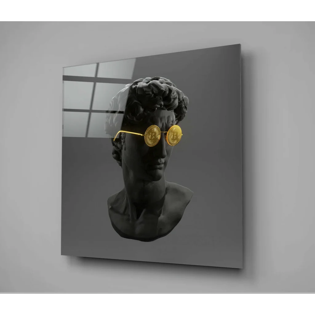 Stunning black marble bust wall art with gold coin sunglasses