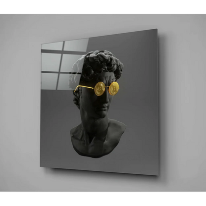 Stunning black marble bust wall art with gold coin sunglasses