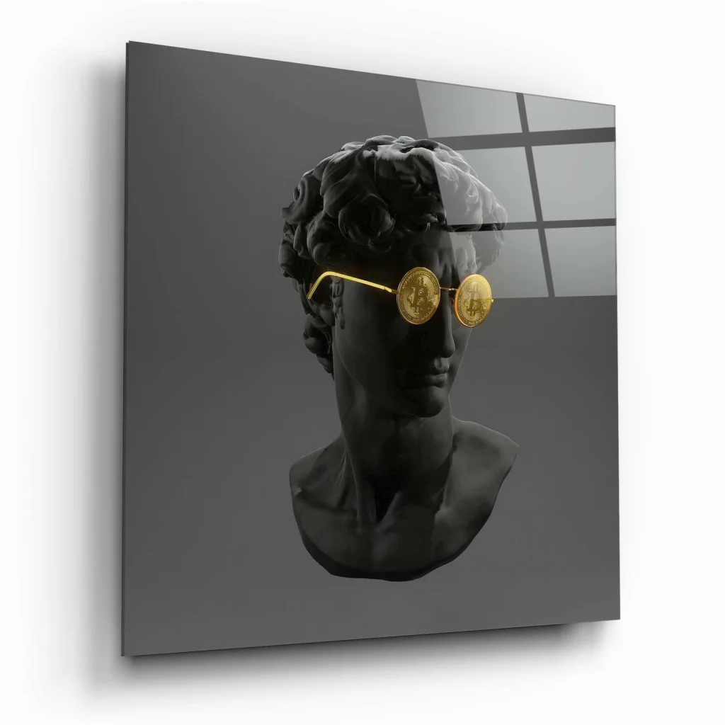 Stunning black marble bust wall art with gold coin sunglasses