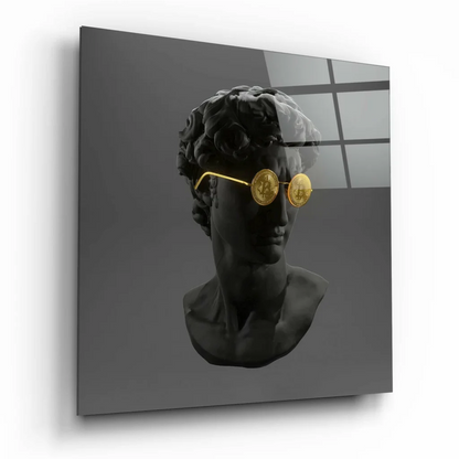 Stunning black marble bust wall art with gold coin sunglasses