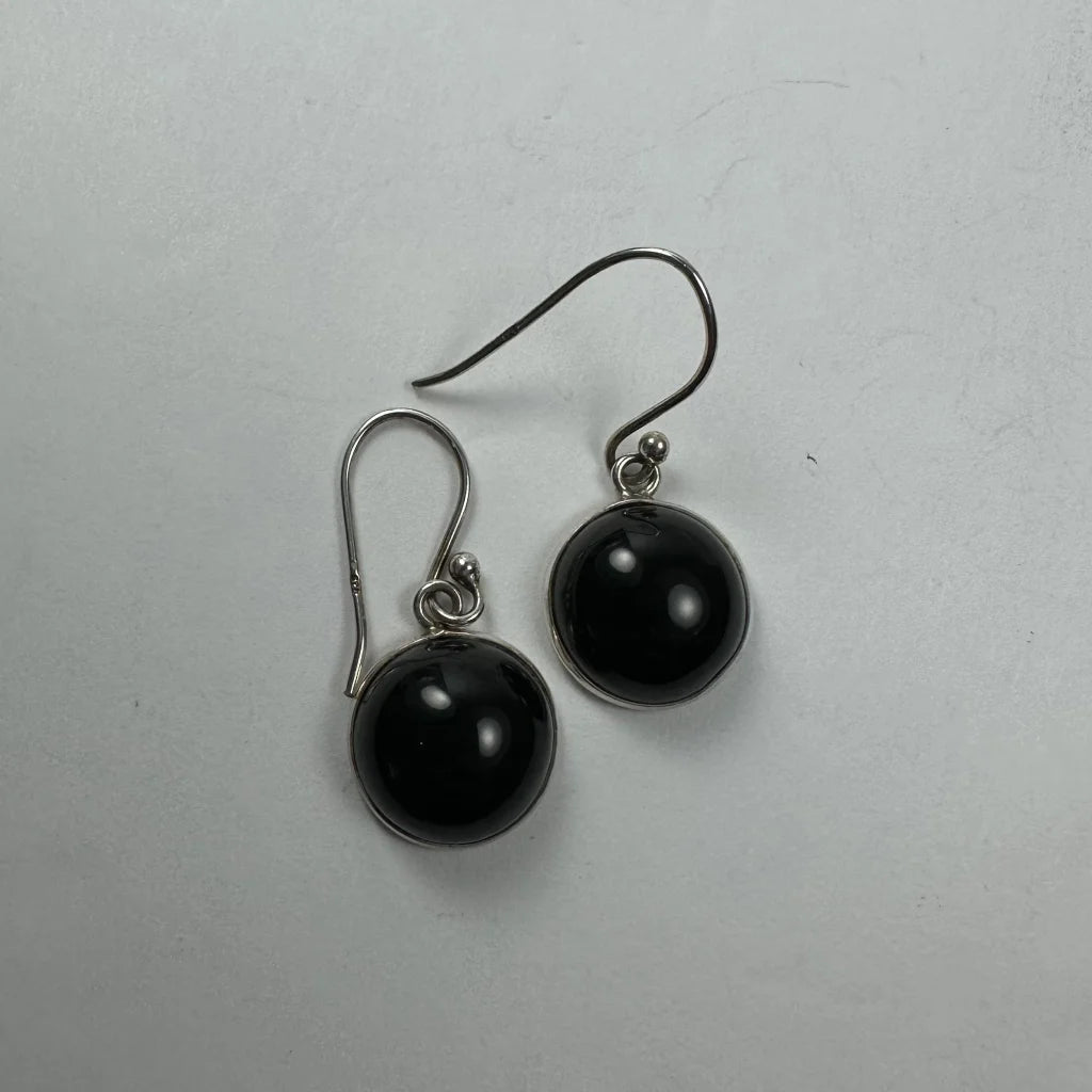 Stunning black onyx drop earrings in sterling silver with round stones