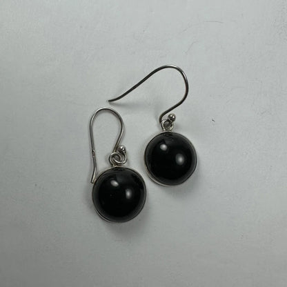 Stunning black onyx drop earrings in sterling silver with round stones