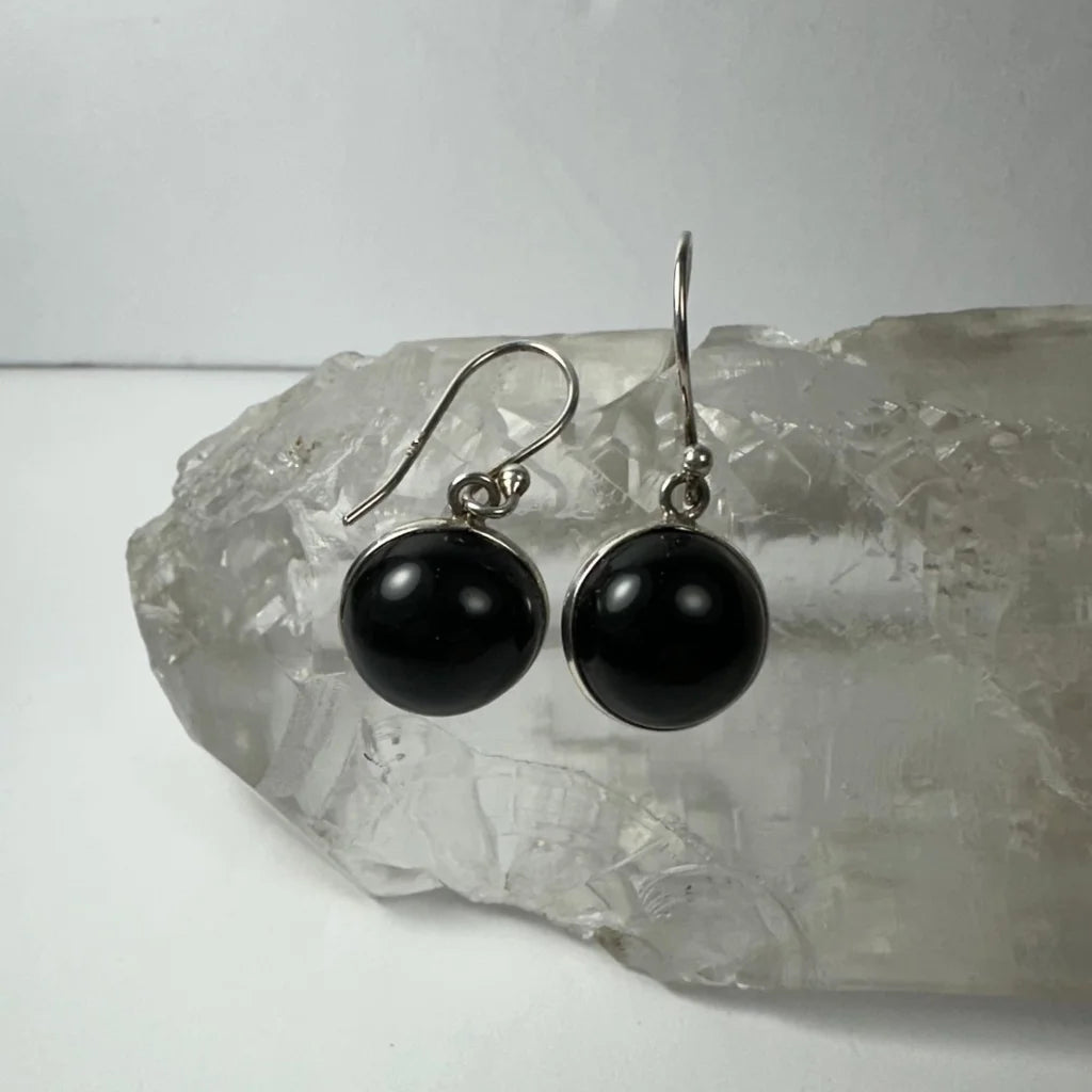 Stunning black onyx drop earrings with silver hook clasps