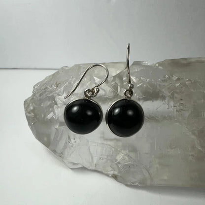 Stunning black onyx drop earrings with silver hook clasps