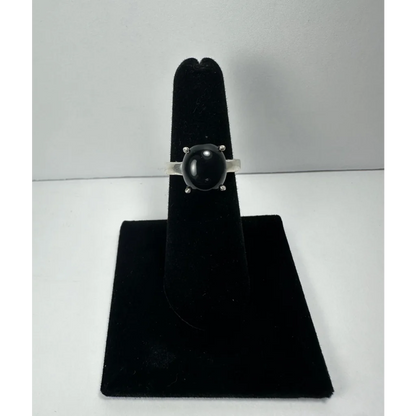 Sleek black onyx ring in sterling silver with prong setting